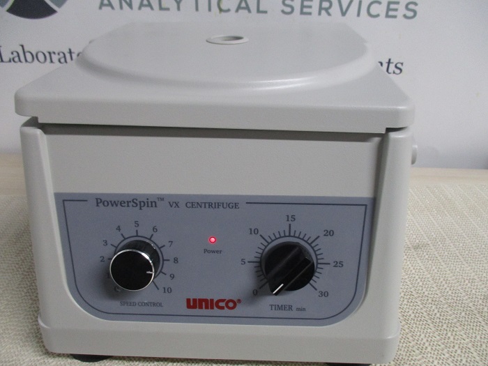 30 minutes Timer 6 x 10 mL or 3 x 15 mL Capacity UNICO C806 Power spin Model FX Centrifuge 3400 rpm Fixed Speed 6 Place Rotor 